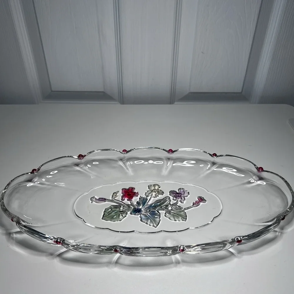 Mikasa Glass Oval Serving Tray‎ 15x7 Floral & Scalloped Edges
